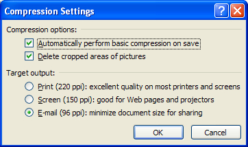 Selecting the compression settings for the images in the document